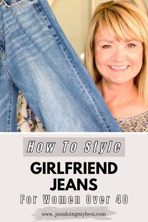 Are you looking for girlfriend jeans outfit ideas for women over 40 and over 50? Click here to fine the best tips and outfit ideas for wearing the looser, girlfriend style jeans for women over 40. If you're a mature women and want to wear the looser jeans to be a bit more comfortable, I certainly understand that. Here are some ideas to help us look and feel our very best in these looser styles. Follow me for more cute casual outfits and cold weather outfits for women over 40 and over 50! Pajama Jeans For Women, Wide Leg Pants Outfit Winter Casual, Wide Leg Womens Jeans, Best Pull On Jeans For Women, How To Style Flare Jeans Winter Casual, Ladies Wide Leg Jeans Outfits, Jeans For Middle Aged Women, Kick Flare Jeans Outfit Winter, Flare Jeans Over 50