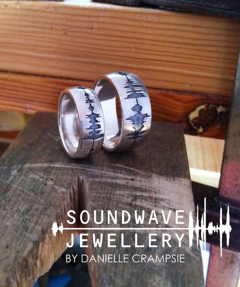 https://flic.kr/p/nYuUBJ | Soundwave Wedding Rings - Soundwave Jewelry | Create a one of a kind ring using your own personal sound wave. Custom Soundwave Wedding Ringa etch the image of your voice waveform onto your rings. Soundwave Jewelry, Delicate Diamond Necklace, Science Wedding, Baguette Diamond Necklace, Sound Wave, Diamond Choker, Diamond Solitaire Necklace, Jewelry Wedding Rings, Solitaire Necklaces