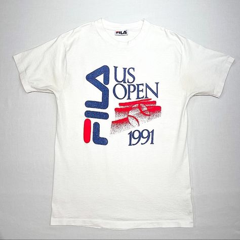 VTG FILA US OPEN 1991 Made in USA Tennis Athletics White T-Shirt Size Large Fila Shirt, 90s Shirts, Us Open, White T Shirt, White Tshirt, Made In Usa, Tennis, Mens Graphic Tshirt, Mens Tshirts