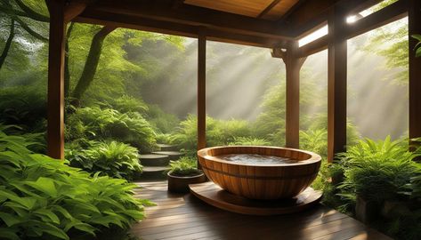 ofuro tub outdoor Japanese Hot Tub, Ofuro Tub, Outdoor Tubs, Communal Bath, Japanese Soaking Tubs, Outdoor Tub, Japanese Bath, Stone Pathway, Deep Relaxation