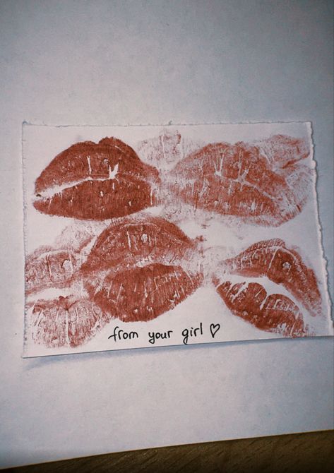 Lipstick kisses note Love Letter Kiss Marks, Kisses Painting Lipstick For Bf, Letter With Kiss Mark, Kiss Card Lipstick For Boyfriend, Kiss Card Lipstick, Kiss Canvas For Boyfriend, Kiss On Paper Lipstick, Lipstick Marks On Boyfriend, Kiss Mark Aesthetic