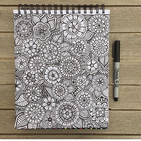 By @linesbylauren  1 like = 1 vote! by arts.compete Page Full Of Flowers Drawing, Full Page Doodle Art, Flower Drawing Full Page, Full Page Zentangle, Doodle Art Full Page, Mandala Drawing Full Page, Big Doodle Art, Whole Page Doodles, Doodle Full Page