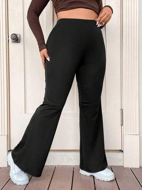 Plus High Waist Flare Leg Pants | SHEIN USA Swimwear Online, Flare Leg Pants, Plus Size Pants, Blouse Dress, Shop Dresses, Leg Pants, Dress Shop, New Arrivals, High Waist