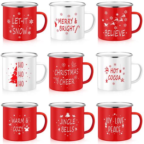 PRICES MAY VARY. Winter Harvest Mug Set: package includes 9 pieces of 12 oz Christmas coffee mugs in 9 styles, enough for your daily use and replacement; This campfire mug set will be an ideal addition to the coffee lover's kitchen Convenient to Carry: each Christmas enamel mug measures approximately 3.5 x 3.5 inches/ 8.9 x 8.9 cm and can hold 12 oz of your favorite coffee, tea or other beverage, the right size and capacity for you to use Christmas Theme Design: each rustic Christmas coffee mug Christmas Gift Bundle Ideas, Christmas Mugs Ideas, Coffee Mug Christmas Gift Ideas Filled, Xmas Gift Ideas For Coworkers, Christmas Mug Gift Ideas, Mugs With Quotes, Christmas Cups, Personalised Gifts Diy, Camping Cups