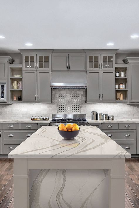 44 Gray Kitchen Cabinets ( DARK or HEAVY ? ) - Dark, Light & Modern! Two Toned Gray Kitchen Cabinets, Gray Modern Kitchen Cabinets, Homburg Gray Sherwin Williams Kitchen Cabinets, Light Gray Kitchen, Gray Kitchen, Gray Kitchen Cabinets, Gray Kitchen Ideas, Light Gray Kitchen Cabinets, Light Grey Kitchen