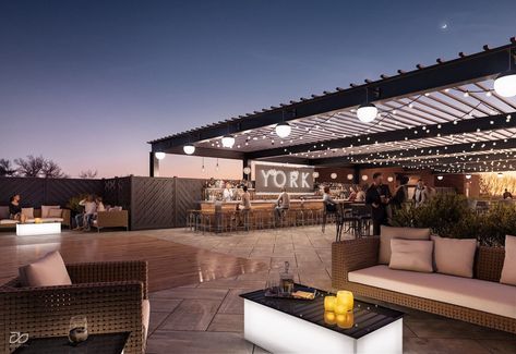 Gallery with 3D People Renderings | RENDERPEOPLE Rooftop Bar Design, Roof Top Cafe, Roof Top Bar, Rooftop Restaurant Design, Restaurant Exterior Design, Roof Terrace Design, Cavo Tagoo Mykonos, Bar Deco, Terraced Landscaping