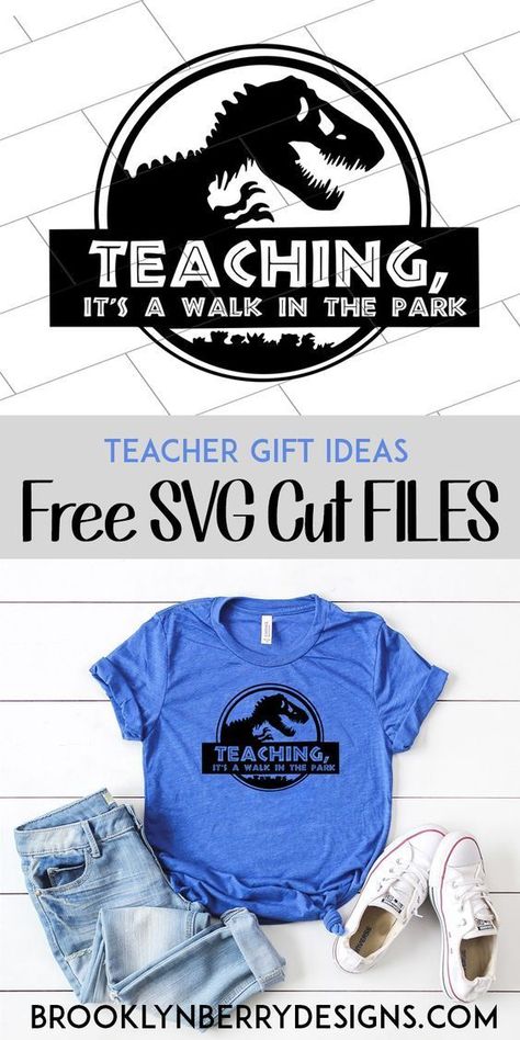 Looking for teacher gift ideas? Get 15 free svg cut files to use in your projects here. Teaching, it's a walk in the park! Jurassic park. Teacher Gifts With Cricut, Cricut Teacher Projects, Teacher Cricut Shirts, Cricut Projects For Teachers, Cricut Gifts For Kids, Teacher Cricut Gifts, Teacher Cricut Projects, Cricut Teacher Shirts, Cricut Teacher Gifts