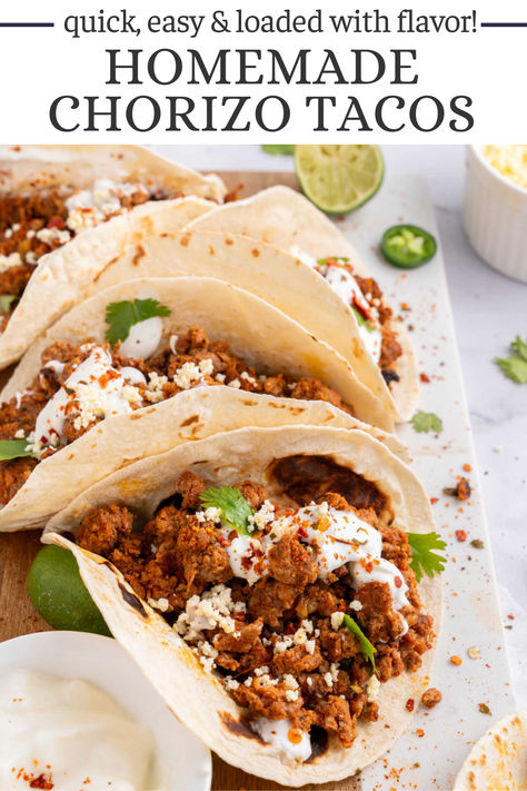 These easy fresh chorizo tacos are absolutely delicious and don’t take much effort to make. Plus there is a recipe to make your own chorizo, which you can use to make the tacos or anything else your heart desires. This quick dinner is sure to become a favorite. Chorizo Tacos Recipes, Chorizo Recipes Dinner, Homemade Chorizo, Beef Chorizo, Chorizo Tacos, Chorizo Recipes, Tacos Burritos, Tacos And Burritos, Tacos Beef