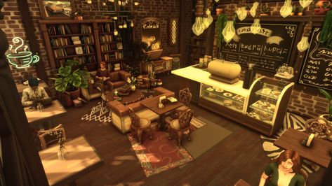 Willow Creek Library, Cottagecore Cafe, Bloxburg Victorian House, Black Willow, Library Cafe, City Layout, Sims 4 House Design, Dark Souls Art, Sims Building