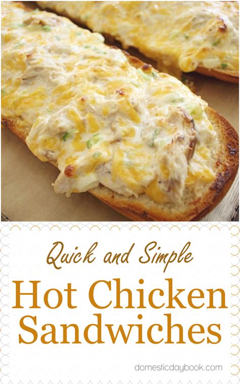 Quick Hot Chicken Sandwiches French Bread Chicken Sandwich, Hot Sandwiches Ideas, Rotisserie Chicken Sandwiches Recipes, Light Sandwich Ideas, Recipes With Breaded Chicken, Canned Chicken Sandwich, Chicken Subs Recipes, Leftover Chicken Sandwich Recipes, Canned Chicken Sandwich Recipes