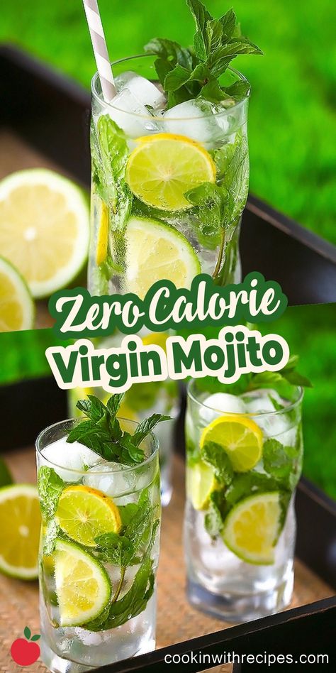 Zero Calorie Virgin Mojito Recipe Low Calorie Mocktail, Virgin Mojito Recipe, Low Calorie Drink Recipes, Zero Calorie Drinks, Virgin Mojito Mocktails, Mojito Drink, Easy Mocktail Recipes, Virgin Mojito, Low Calorie Drinks