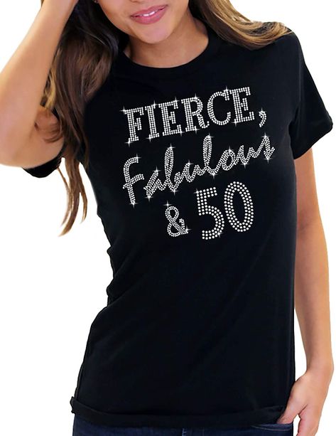 50th Birthday Shirts for Women - Rhinestone Fierce Fabulous & 50 T-Shirt - 50th Birthday Party Gifts #WomensTShirt #RhinestoneSash #Affiliate 50th Birthday Shirts For Women, 50th Birthday Party Gifts, 50th Birthday Tshirts, Fabulous 50, Birthday Squad Shirts, Birthday Party Gifts, 40th Birthday Shirts, Clothes For Women Over 50, 50th Birthday Shirts