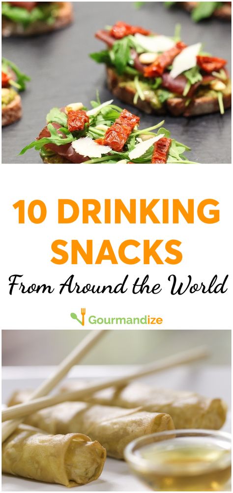 Where there's Happy Hour, there's often finger food. So we've decided to take you on a culinary trip around the world to see what these 10 different countries snack on during Happy Hour! #snacks #recipes #snackrecipes #snacktricks #snacktips #snackhacks #internationalsnacks #appetizers #fingerfood #happyhour #barfood Around The World Appetizers, International Party Food, International Finger Foods, Themed Happy Hour Ideas, Happy Hour Appetizers Easy, Happy Hour Theme Party Ideas, Happy Hour Appetizers Finger Foods, Easy Happy Hour Snacks, Happy Hour Menu Ideas