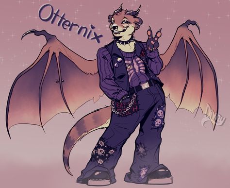 Punk otter fursona otternix otter otters 0tt3rn1x fursona purple sweater skull sweater patch pants fursona with piercings Platypus Fursona, Otter Fursona Art, Punk Fursona, Otter Fursona, Giant River Otter, Kokanee Salmon, Patch Pants, Skull Sweater, River Otter