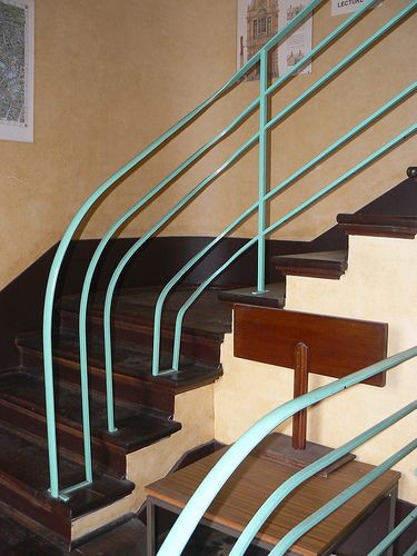 Stairs, RHSV, Melbourne Art Deco Railing, Art Deco Stairs, Stair Railing Ideas, Modern Art Deco Home, Metal Stair Railing, Stairs Railing, Stair Ideas, Modern Stair Railing, Beautiful Stairs