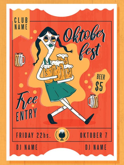 Having an Oktoberfest or Beer themed party? Check out this weird poster design, featuring editable text, colors and comes in .ai format. Design available for commercial and promotional use, great for logos, business cards, presentations, motion graphics and more! Oktoberfest Invitations, Beer Event Poster, Oktoberfest Illustration, Oktoberfest Logo Design, Oktoberfest Graphic Design, Party Poster Design, Beer Party Theme, Beer Games, Oktoberfest Woman