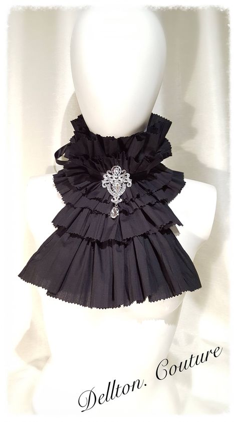 Black Taffita  Jabot, Cravat, Ruffle, Frilly Collar Steampunk, Whitby, Gothic, Vampire. Frilly Collar, Pink Costume, Gothic Vampire, Neck Accessories, Arte Inspo, Character Outfits, Lolita Fashion, Satin Ribbon, Pretty Outfits