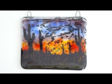 (2808) How to Make a Fused Glass Desert Sunset | Frit Painting | Enamel Sgraffito - YouTube Fused Glass Sunset, Glass Desert, Frit Painting, Sgraffito Technique, Glass Fusion Ideas, Desert Sunset, Desert Landscape, Sgraffito, Desert Landscaping