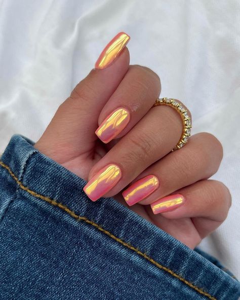 35 Stylish Short Nails to Inspire You Fake Acrylic Nails, Chrome Nails Designs, Nagel Tips, Her Nails, Vacation Nails, Stick On Nails, Nailed It, Artificial Nails, Chrome Nails