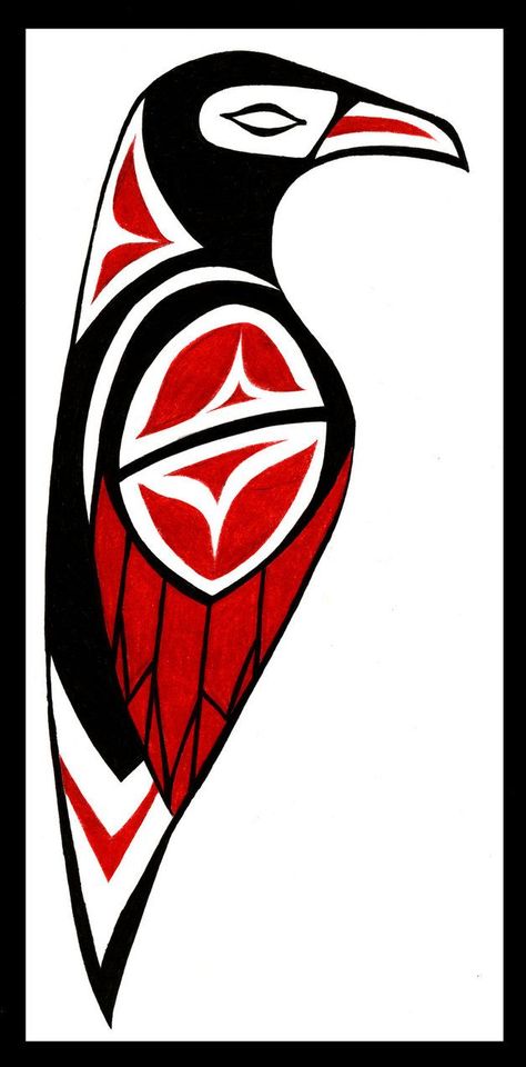 ink and colored pencil on paper. I love art from the Pacific Northwest. Crow Symbol, Tatouage Haida, Haida Tattoo, Arte Haida, The Trickster, American Crow, Native Artwork, Pacific Northwest Art, Haida Art