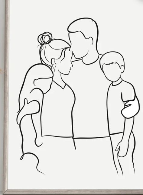 Family Sketch Simple, Mom Family Tattoo, Family Pic Drawing, Simple Family Drawing, Family Doodle Art, Family Of 3 Drawing, Family Outline Drawing, Family Easy Drawing, Line Art Family Of 4