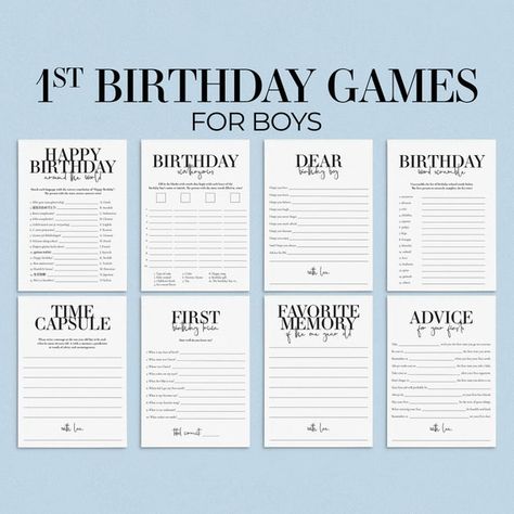 First Birthday Games Printable First Birthday Party Boy 1st - Etsy 1st Birthday Activities, First Birthday Party Boy, First Birthday Activities, 1st Birthday Games, 1st Birthday Party Games, 1st Birthday Wishes, Birthday Party Checklist, Birthday Party Boy, Birthday Games For Adults