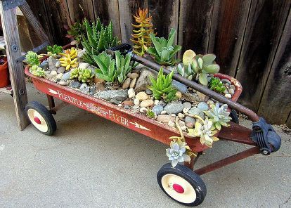 vintage red flyer wagon planter with succulent plants, flowers, gardening, outdoor living, repurposing upcycling, succulents Red Flyer Wagon, Wagon Planter, Upcycled Planter, Planter Project, Radio Flyer, Red Wagon, Succulent Gardening, Garden Yard Ideas, Vintage Planters