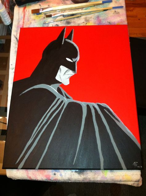 Batman Easy Painting, Batman Painting Easy, Batman Canvas Painting, Batman Painting, Marker On Canvas, Bat Man, Hippie Painting, Easy Canvas, Cute Canvas Paintings