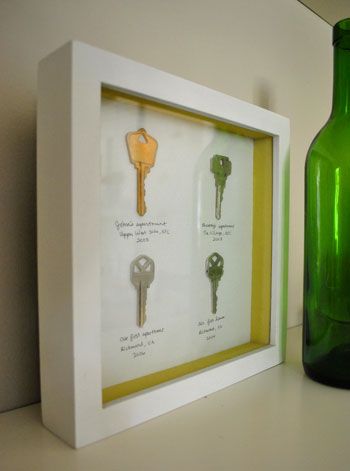 keys from where you've lived together... Don't have all of our keys, but could buy some and still write where we lived :-) Diy Anniversary Gift, Deployment Gifts, Anniversaire Diy, Diy Anniversary, Young House Love, Old Keys, Wedding Week, House Keys, Keys Art