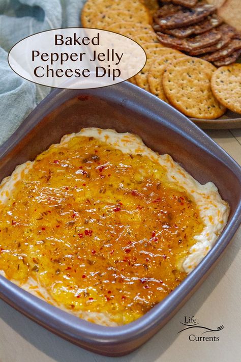 Indulge in a delightful blend of sweet and savory with this easy baked Pepper Jelly Cheese Dip. This appetizer recipe offers a perfect balance of creamy cheese and zesty pepper jelly, creating a flavorful twist that's sure to elevate your snacking experience. Healthy Snacks Party Appetizers, Baked Cheese Dip Appetizers, Sweet Pepper Dip Recipe, Baked Chip Dip, Lake Dip Recipe, Cheese Dip With Pepper Jelly, Pepper Jelly Dip Recipes, New Dip Recipes, Uses For Pepper Jelly