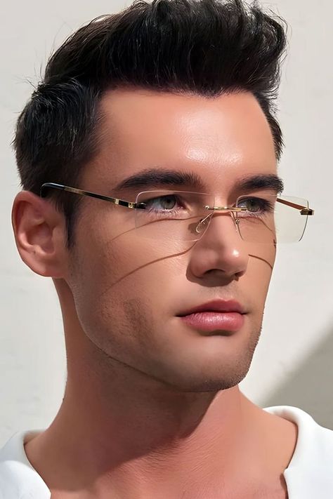 Rimless Glasses for Men Rimless Glasses For Men, Rimless Glasses, Glasses For Men, Cherry On Top, Eyewear Design, Eyewear Fashion, Style Statement, Mens Glasses, Gold Frame