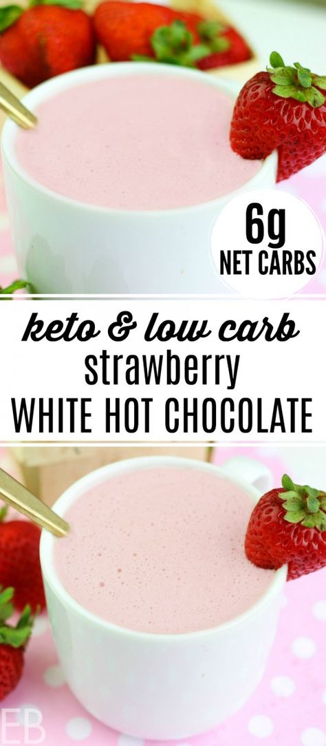 With just 6g net carbs, Strawberry White Hot Chocolate is warm, chocolatey and fruity! Pretty and delicious, this happy, cozy beverage is perfect for keto, low carb, paleo and GAPS diets. Enjoy this lovely drink every season of the year, made with fresh or frozen berries. || Eat Beautiful | keto low carb strawberry | keto low carb white hot chocolate | #keto #lowcarb #strawberry #whitechocolate #hotchocolate Nourishing Drinks, Strawberry Keto, Primal Desserts, Healthy Cocoa, Paleo Smoothies, Homemade Nut Milk, Traditional Desserts, Eat Beautiful, Paleo Drinks