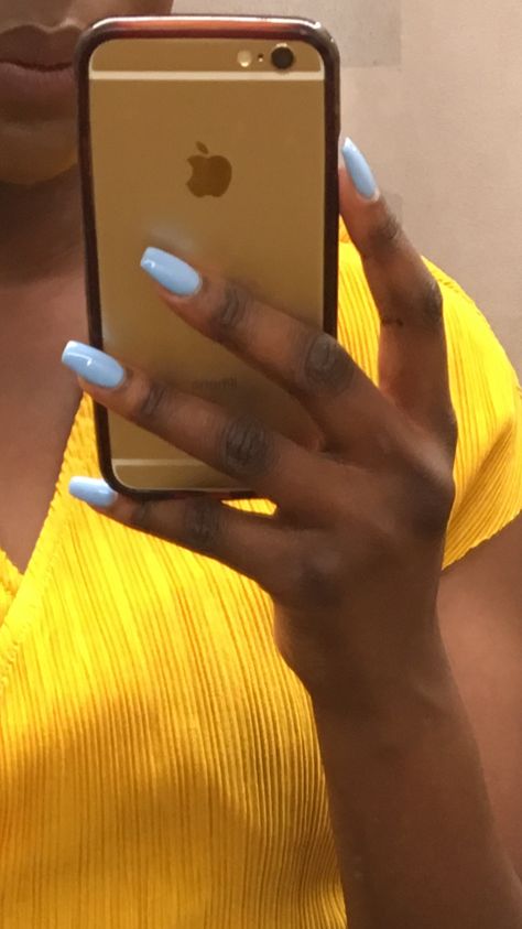 Blue nails on dark skin Acrylic nails Coffin shape Baby blue Power Blue Nails, Light Blue Nails On Dark Skin, Light Blue Nails Black Women, Blue Powder Nails, Blue Nails Dark, Blue Nails Gel, Nails On Dark Skin, Nails Dark Skin, Powder Blue Nails