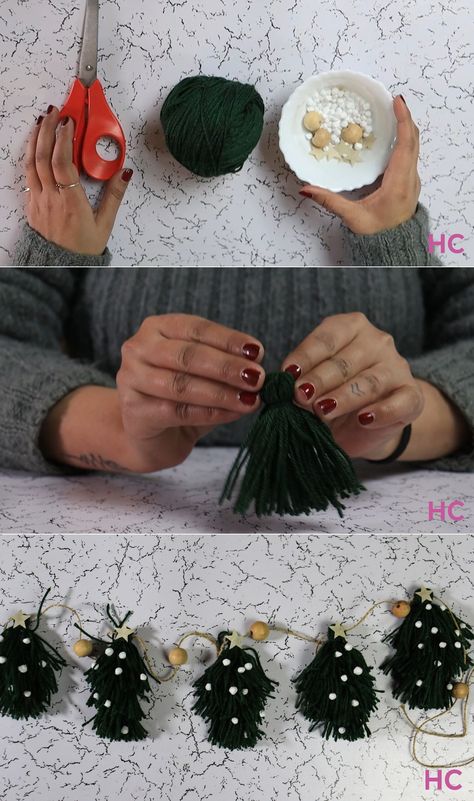 Christmas Tree Tassel Garland Tutorial for Last-Minute Decorations Christmas Tree Tassels, Tassel Garland Tutorial, Garland Tutorial, Little Christmas Tree, Festive Crafts, Little Christmas Trees, Tassel Garland, Windows Doors, Diy Christmas Tree