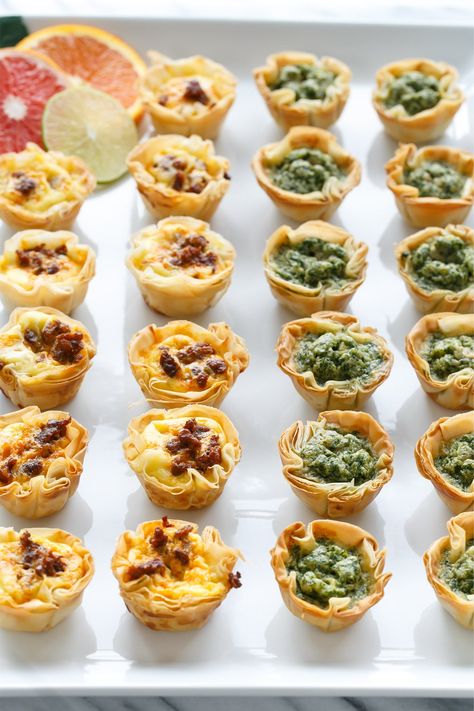 Mini Quiche Bites with Phyllo Crust | Love and Olive Oil Quiche Bites, Tapas Buffet, Mini Quiche Recipes, Tapas Party, Jul Mad, Mini Quiche, Perfect Brunch, Tea Party Food, Party Dishes