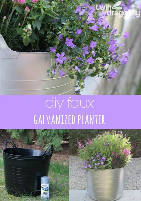 diy faux galvanized planter Galvanized Bucket Planters, Kill Weeds Naturally, Tin Planters, Bee Friendly Plants, Galvanized Planters, Bucket Planters, Garden Paradise, Florida Gardening, Pot Design