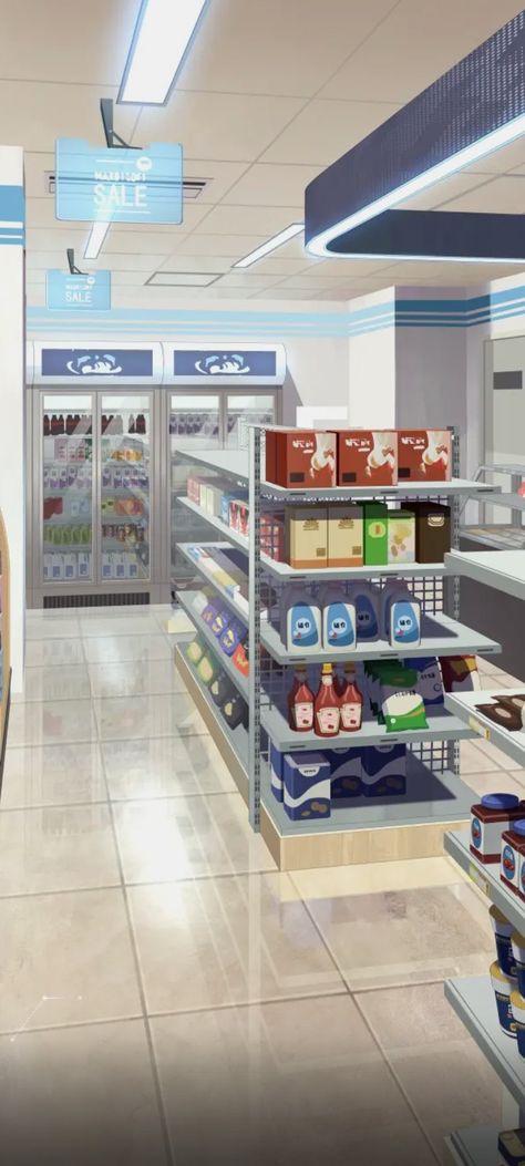 Convenience Store Concept Art, Moodboard App, Birthday Background Design, School Building Design, Retail Architecture, Frame Illustration, Episode Interactive Backgrounds, Anime Places, Barbie Doll House