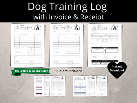 Excited to share this item from my #etsy shop: Dog Training Log with Invoice and Receipt, Dog Training Planner, Printable Dog Training Tracker Dog Training Tracker, Training Tracker, Training Planner, Printable Dog, Basic Training, Copy Print, Invoice Template, Dog Trainer, Letter Size