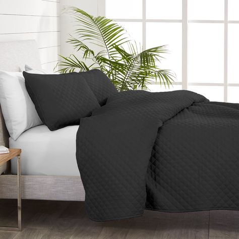 Bare Home Premium Diamond Stitched 3 Piece Coverlet Set - Ultra-Soft Luxurious Lightweight All Season Bedspread (Full/Queen, Charcoal) - Walmart.com - Walmart.com Dark Blue Grey, King Pillows, Bedspread Set, Coverlet Set, Quilted Coverlet, Mattress Pad, Quality Bedding, California King, Duvet Sets