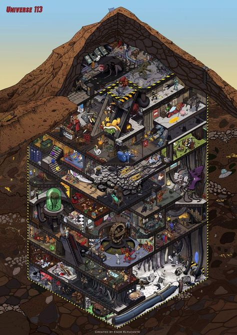 Underground Shelter, Navi A Vela, Giant Poster, Underground Bunker, Mountain Illustration, Wheres Waldo, Underground Homes, Isometric Art, Hero Movie