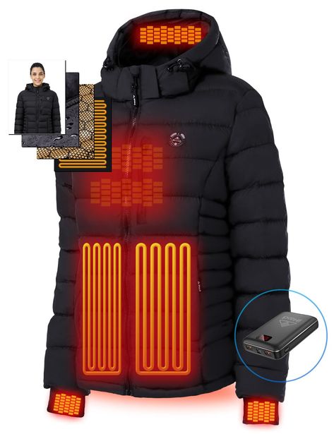 PRICES MAY VARY. 【Designed for Extreme Cold】 "While leading winter fashion, iHood unique electric heated cotton-padded jacket brings you an unprecedented warm experience. Its core highlight is six carefully designed heating areas, integrating the latest carbon fiber heating sheet technology to achieve all-around heating for the front chest, back, neck, and hands. 【Designed for Extreme Cold】 "While leading winter fashion, iHood unique electric heated cotton-padded jacket brings you an unprecedent Heated Clothing, Heated Jacket, Keep The Lights On, Polyester Jacket, Electric Heating, Water Resistant Fabric, Detachable Hood, Outdoor Hiking, Heating Systems