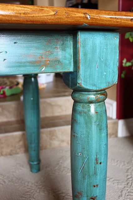 The Top Ten Crafty Pinterest Projects on my list...can't wait to try my hand at all of these cool ideas! ...from MamaManagement. Turquoise Table, Pinterest Projects, Distressed Furniture, Redo Furniture, Old Furniture, Wooden Table, Refinishing Furniture, Blue Paint, Furniture Projects