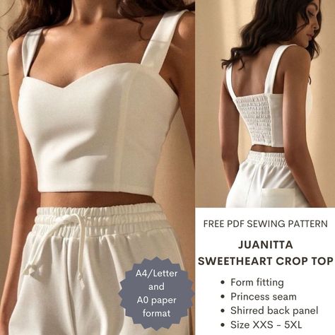 Juanitta sweetheart crop top – PDF sewing pattern – Tiana's Closet Crop Top Pattern Sewing, Top Pattern Sewing, Sweetheart Crop Top, Crop Top Sewing Pattern, Diy Clothes Patterns, Free Crop Tops, Sewing Top, Free Pdf Sewing Patterns, Trendy Crop Tops