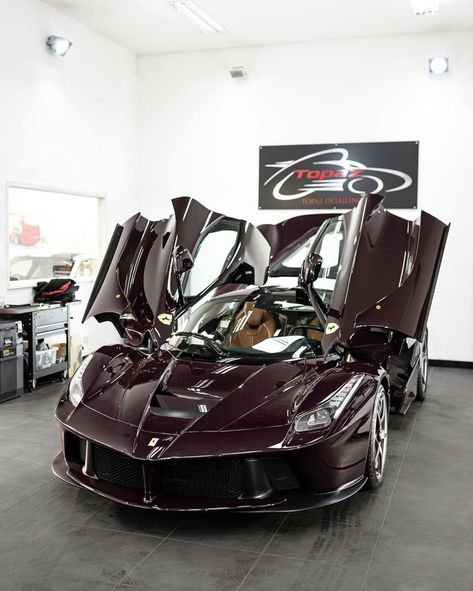 Ferrari LaFerrari painted in tailor made Aubergine Photo taken by: @topazdetailing on Instagram Ferrari Laferrari Interior, Laferrari Red Wine, La Ferrari Red Wine, Burgundy Ferrari, Burgundy Car, Ferrari Luxury, Stuff To Buy, F1 Wallpaper Hd, Ferrari Laferrari