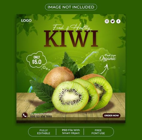 PSD fresh kiwi fruit promotion social me... | Premium Psd #Freepik #psd #food-social-media #food-post #food-discount #food-template Fruit Social Media Design, Kiwi Poster, Social Media Banner Design, Fruit Poster, Food Discount, Food Post, Kiwi Smoothie, Food Template, Winter Vegetables