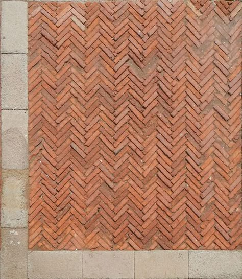 Herringbone Brick Floor, Brick Floor, Paving Pattern, Paver Designs, Brick Cladding, Brick Paving, Brick Detail, Brick Arch, Brick In The Wall