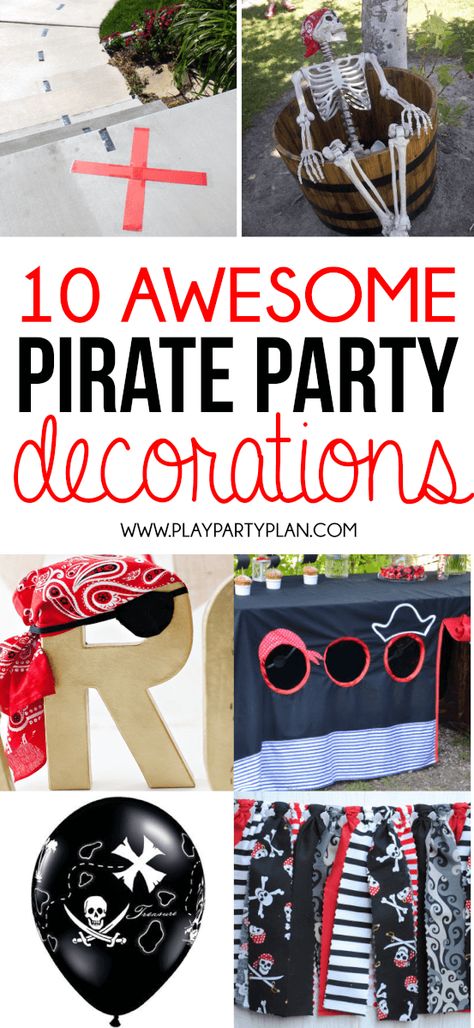 Awesome pirate party decorations including everything from things you can DIY at home for just a few gold coins and things that you can buy quick! Definitely some of the best pirate party ideas too! Pirate Party Ideas, Pirate Party Games, Pirate Party Decorations, Pirate Party Favors, Pirate Activities, Pirate Themed Birthday, Pirate Crafts, Pirate Decor, Pirate Games