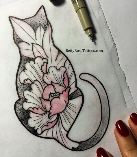 Cat In Flowers Tattoo, Cat With Flowers Tattoo, Cat Flower Tattoo, Cat Tats, Cat Lover Tattoo, Vertical Tattoo, Cute Cat Tattoo, Mom Tattoo, Cat Tat