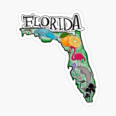 Get my art printed on awesome products. Support me at Redbubble #RBandME: https://www.redbubble.com/i/sticker/Florida-state-outline-sticker-by-ambermakesart/143367472.JCQM3?asc=u Florida State Outline, Florida Stickers, Florida Outline, Palm Tree Sticker, Florida Poster, Aquatic Turtles, Manatees, Tree Stickers, State Outline