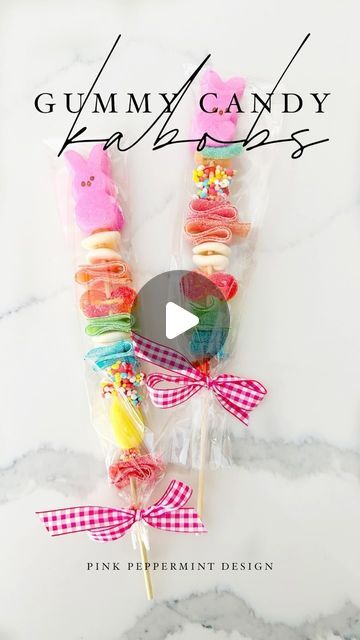 Tammy Mitchell | Design, Travel & Lifestyle on Instagram: "Make these cute candy kabobs for Easter! Check the blog for tips on how to prep your sticks and how to wrap them.😊 pinkpeppermintdesign.com   #candykabob #diy #Easter #partyfoodideas #diycrafts" Diy Candy Kabobs Tutorials, How To Make Candy Kabobs, Diy Candy Kabobs, Candy Kabobs Diy Ideas, Gummy Candy Kabobs, Candy Kabobs, How To Wrap, Cute Candy, Diy Candy